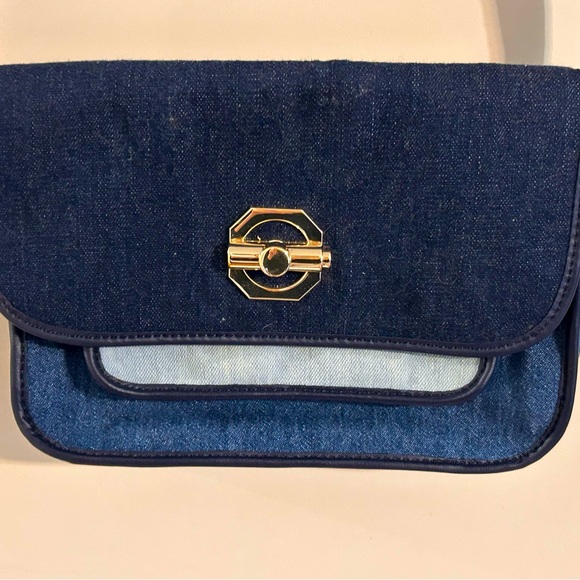 Talbots Denim Leather Shoulder Crossbody Flap Bag Gold Closure - Picture 1 of 13